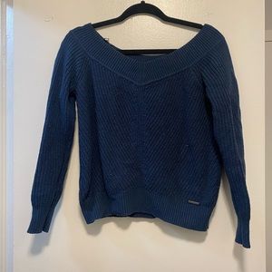 Navy Blue Off the Shoulder Sweater